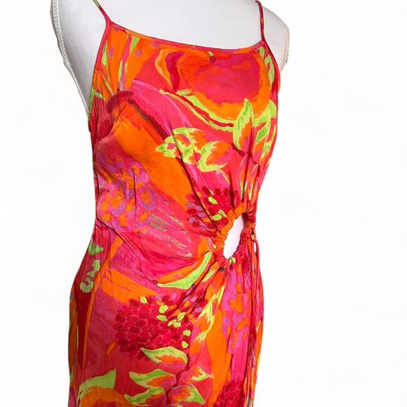 Farm Rio Fruit Brush Cutout Midi Dress Size Small Tropical Floral Vibrant Summer - Picture 6 of 8